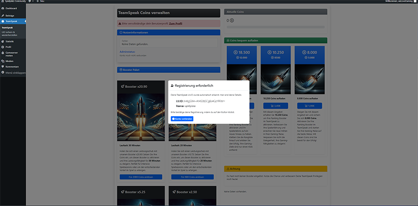 TeamSpeak UID wird automatisch erkannt