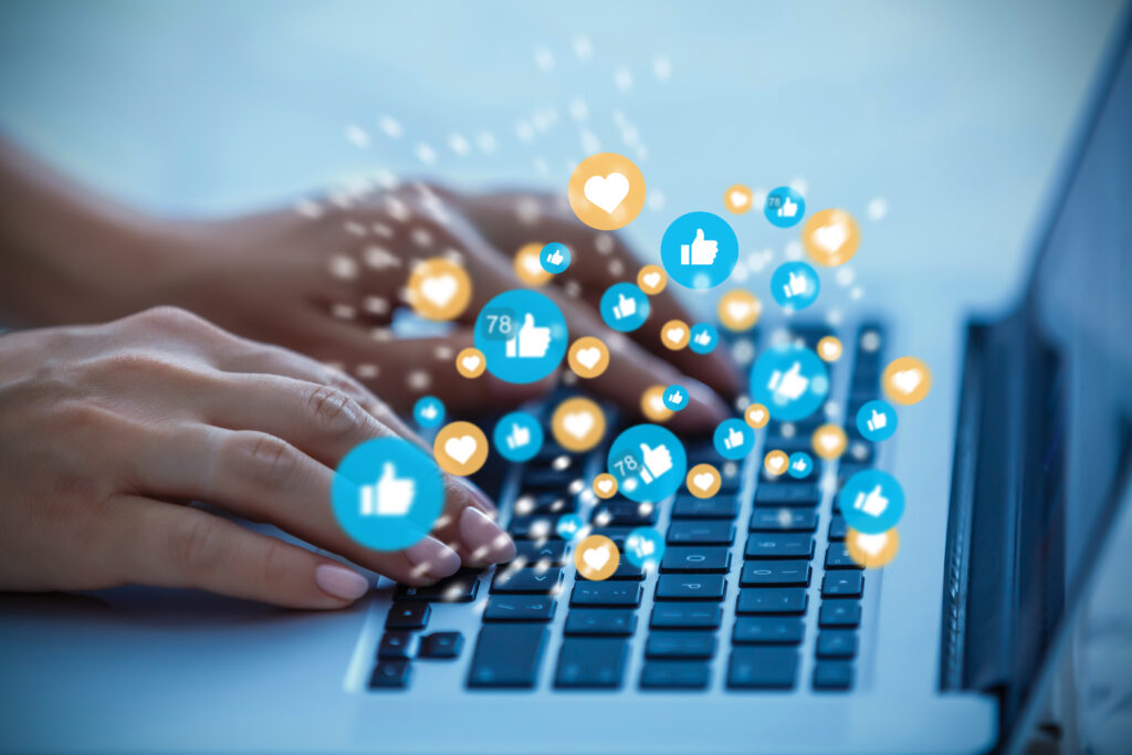 using laptop,Social media concept